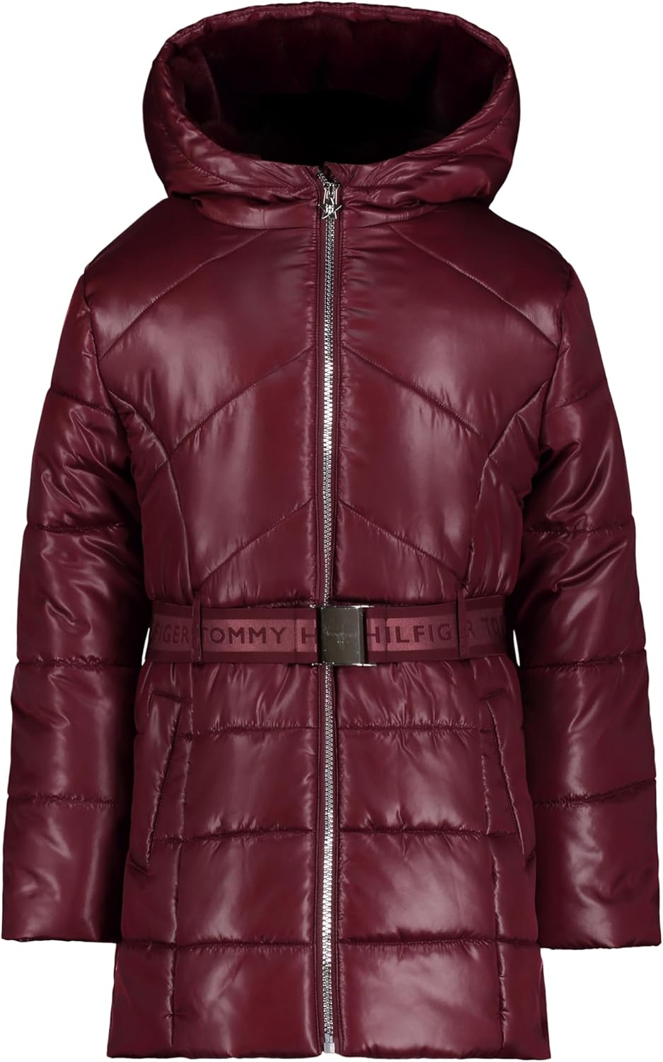 

Длинная куртка Tommy Hilfiger для девочек с подкладкой из флиса, Logo Belt Tawny Port