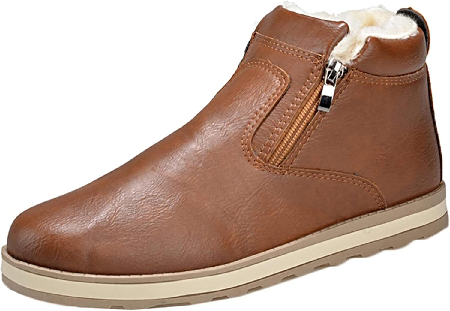 

Мужские зимние высокие кожаные ботинки Yiozoi Ankle Snow, ветронепроницаемые, с двойной молнией, округлым носком, повседневные ботинки, коричневый