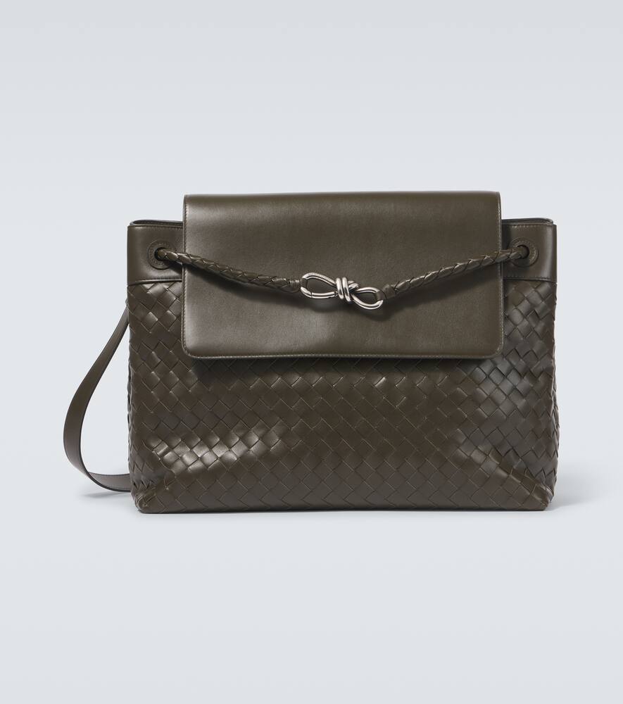 

Сумка-почтальон Andiamo Large из кожи Bottega Veneta, Kaki-Vintage Silver