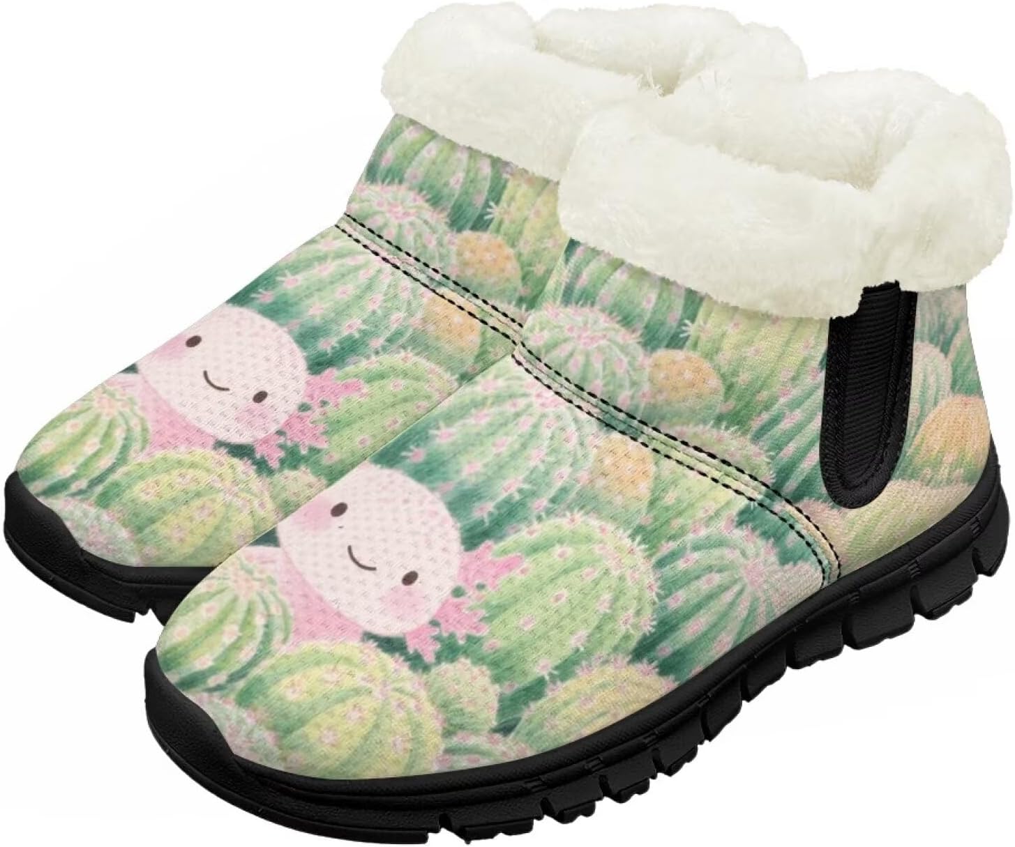 

Детские зимние ботинки для девочек и мальчиков, теплые обувь с меховой подкладкой, противоскользящие модные ботильоны Chririnla, Cactus Axolotl