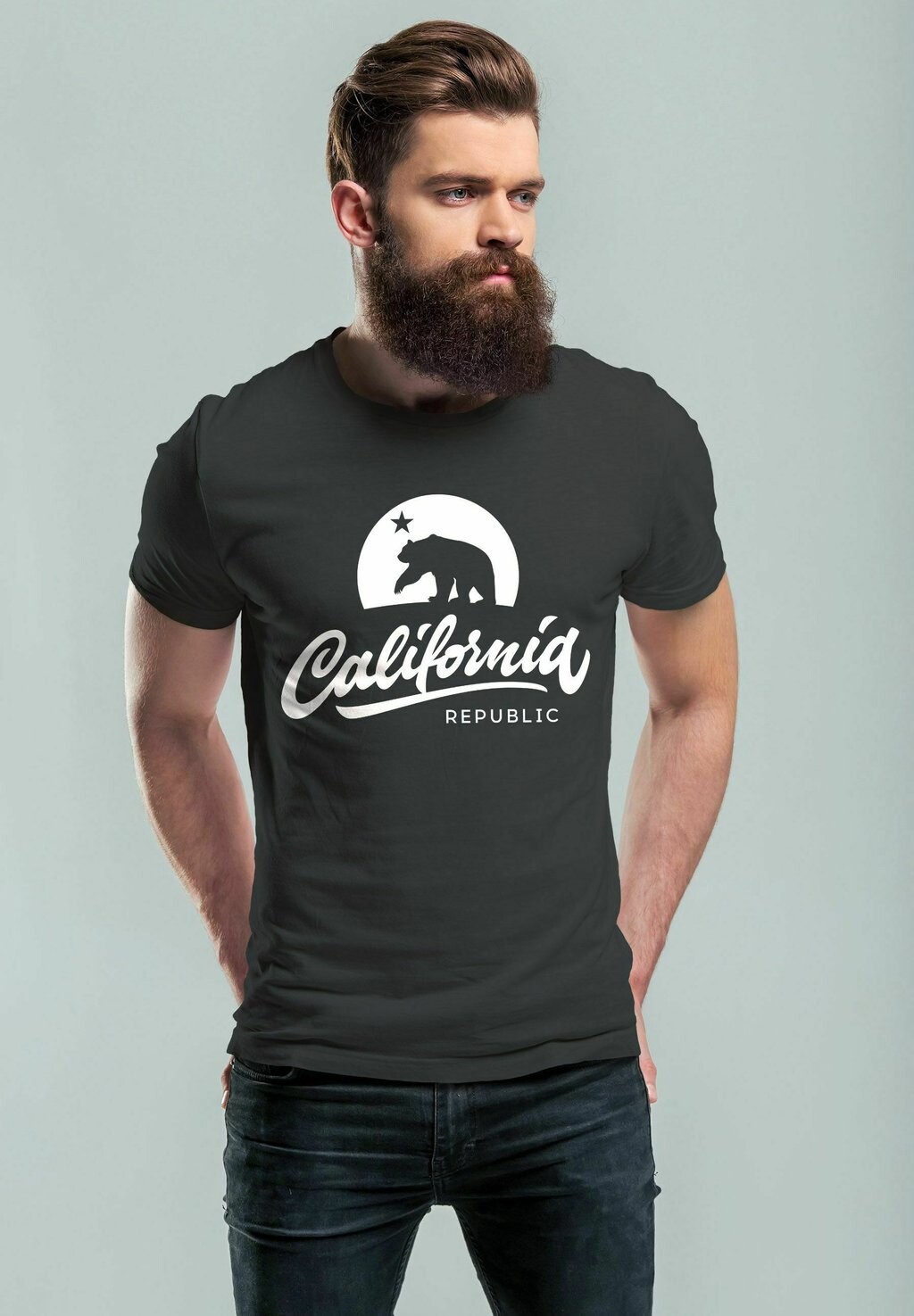 

Футболка с принтом CALIFORNIA REPUBLIC BEAR BÄR SOMMER S Neverless, серый