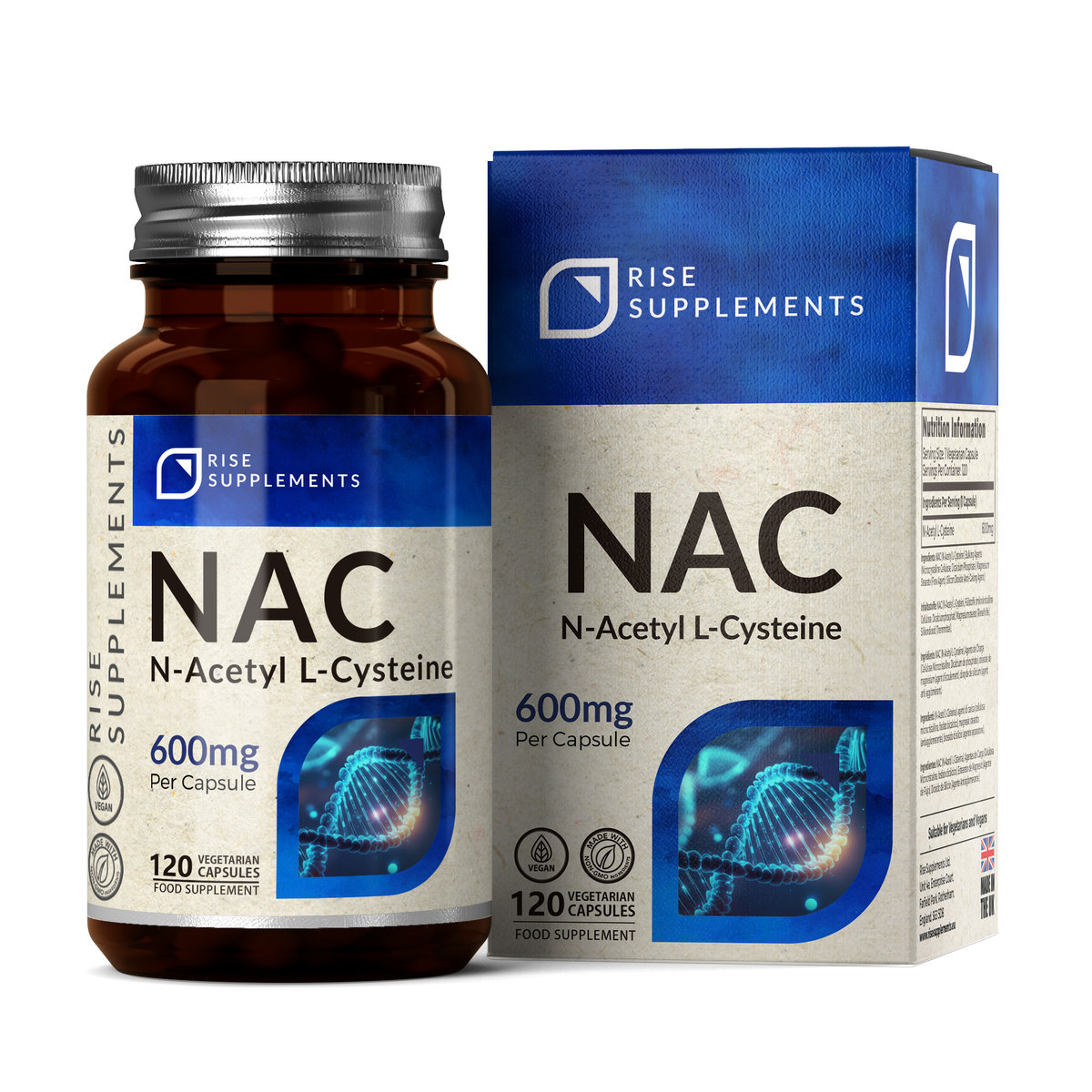 

Rise Supplements, NAC N-Acetyl L-Cysteine ​​600 мг, Биологически активная добавка, 120 капсул Inna Marka