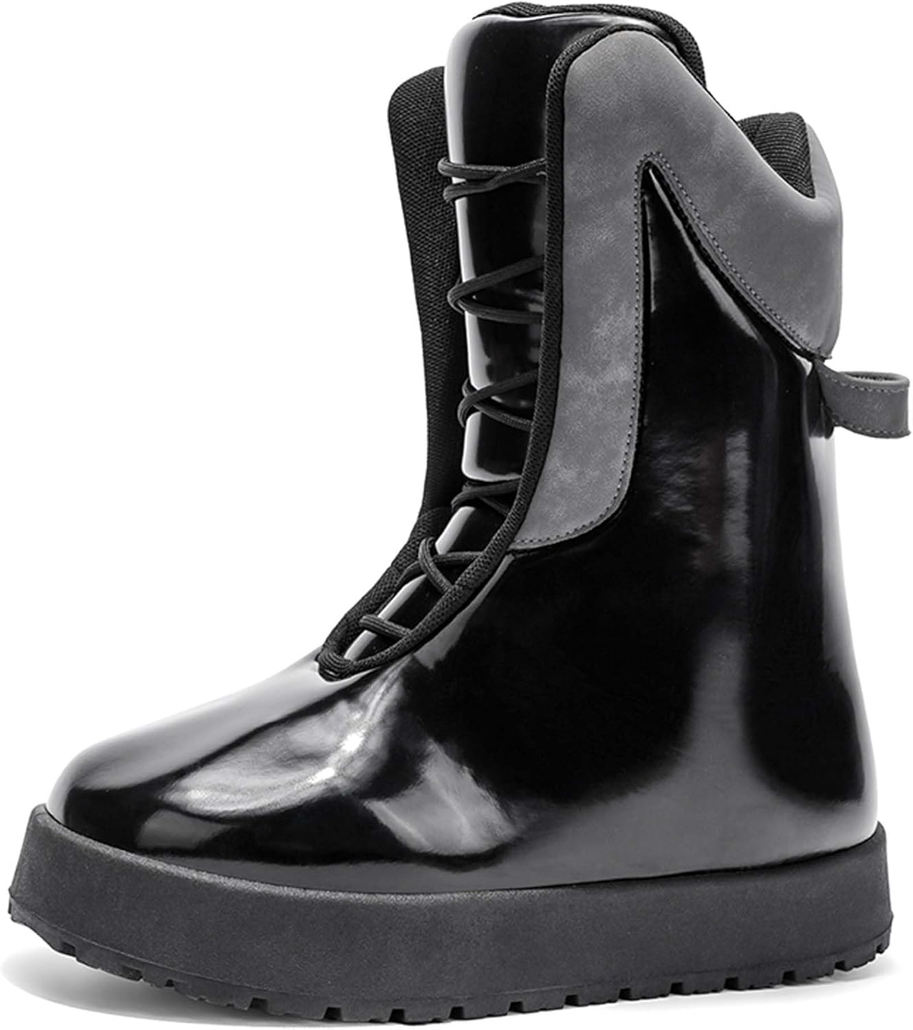 

Мужские большие желтые ботинки - повседневные зимние ботинки для снега - черные кожаные ботинки на шнуровке с платформой и закругленным носком - зима Generic