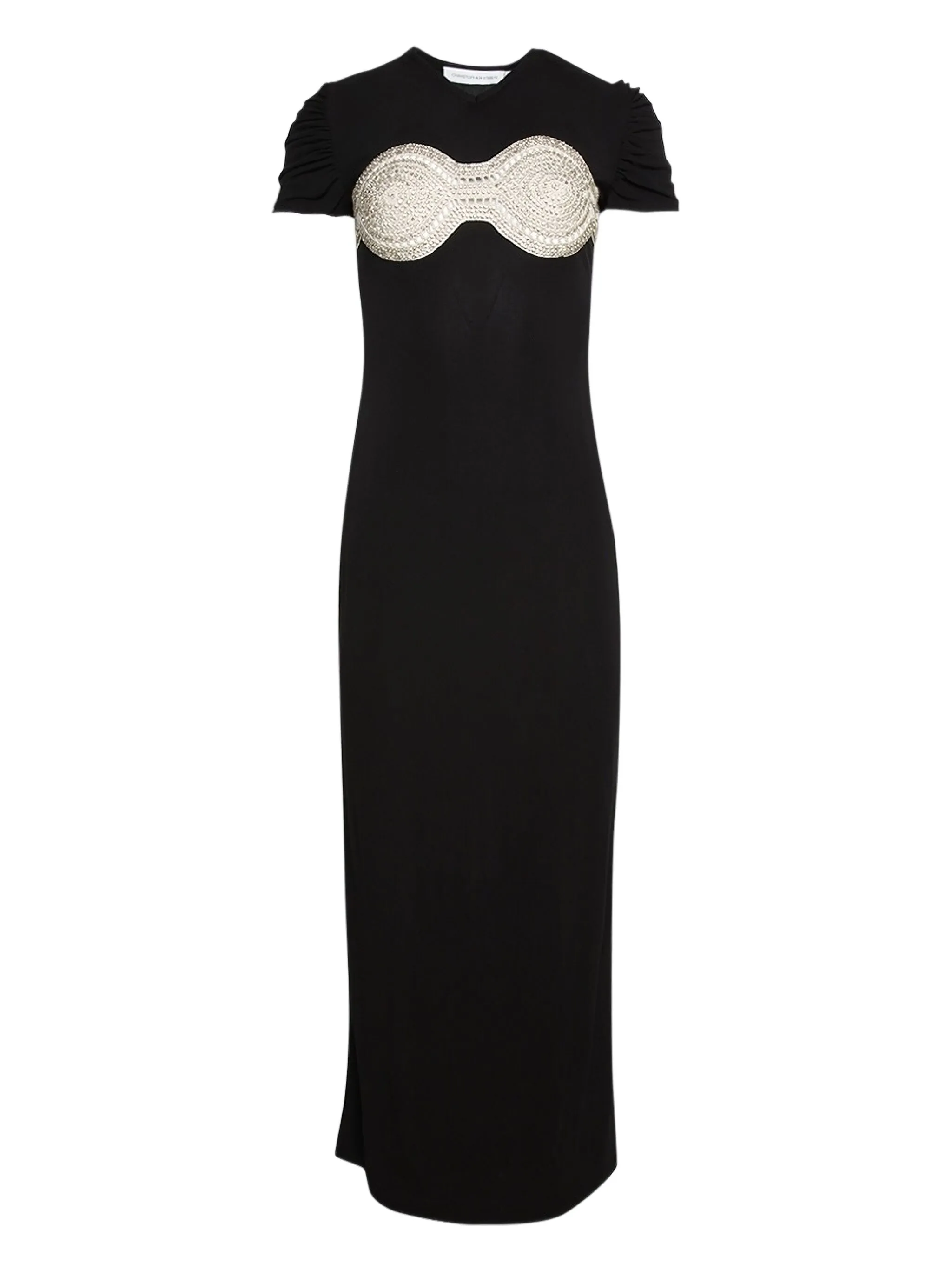 

Вязаное крючком платье-футболка с кристаллами Christopher Esber, черный