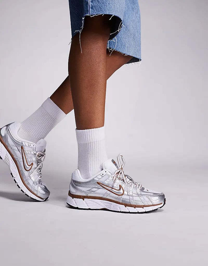 Кроссовки унисекс Nike P-6000 серебристого и коричневого цветов