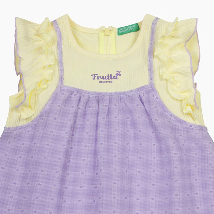 Детское платье Lovely Check Emboss, лавандовое, от Benetton Kids — фото 3