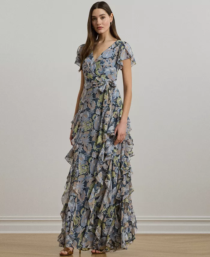 

Женское платье из жоржета с цветочным принтом и рюшами Lauren Ralph Lauren, синий