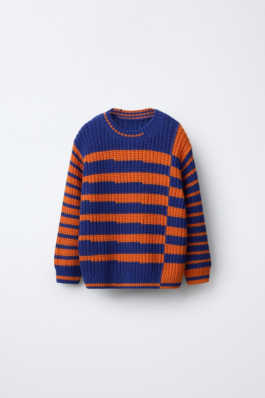 

Полосатый свитер крупной вязки ZARA, цвет Bright orange