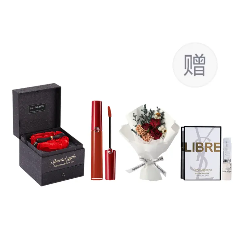 

тонкий тюбик блеск для губ наборы для женщин GIORGIO ARMANI, красный Tube Liquid Lipstick #405 (Formal Wear) with Free Sample of "Liberty Eau De Toilette"-розовый Bouquet Box