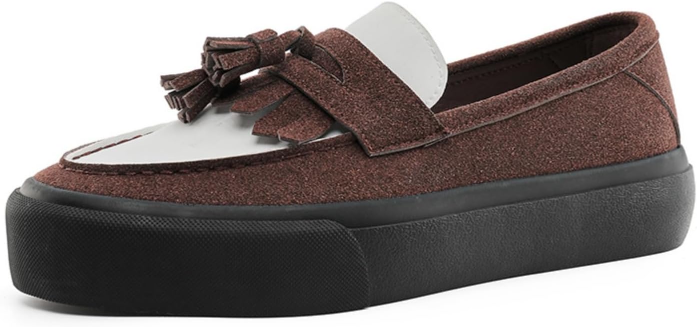 

Мужские лоферы с кисточками 2025 года, коричнево-белые контрастные слипоны с толстой подошвой, стильные повседневные балетки от Cheng hui Make Aokisx