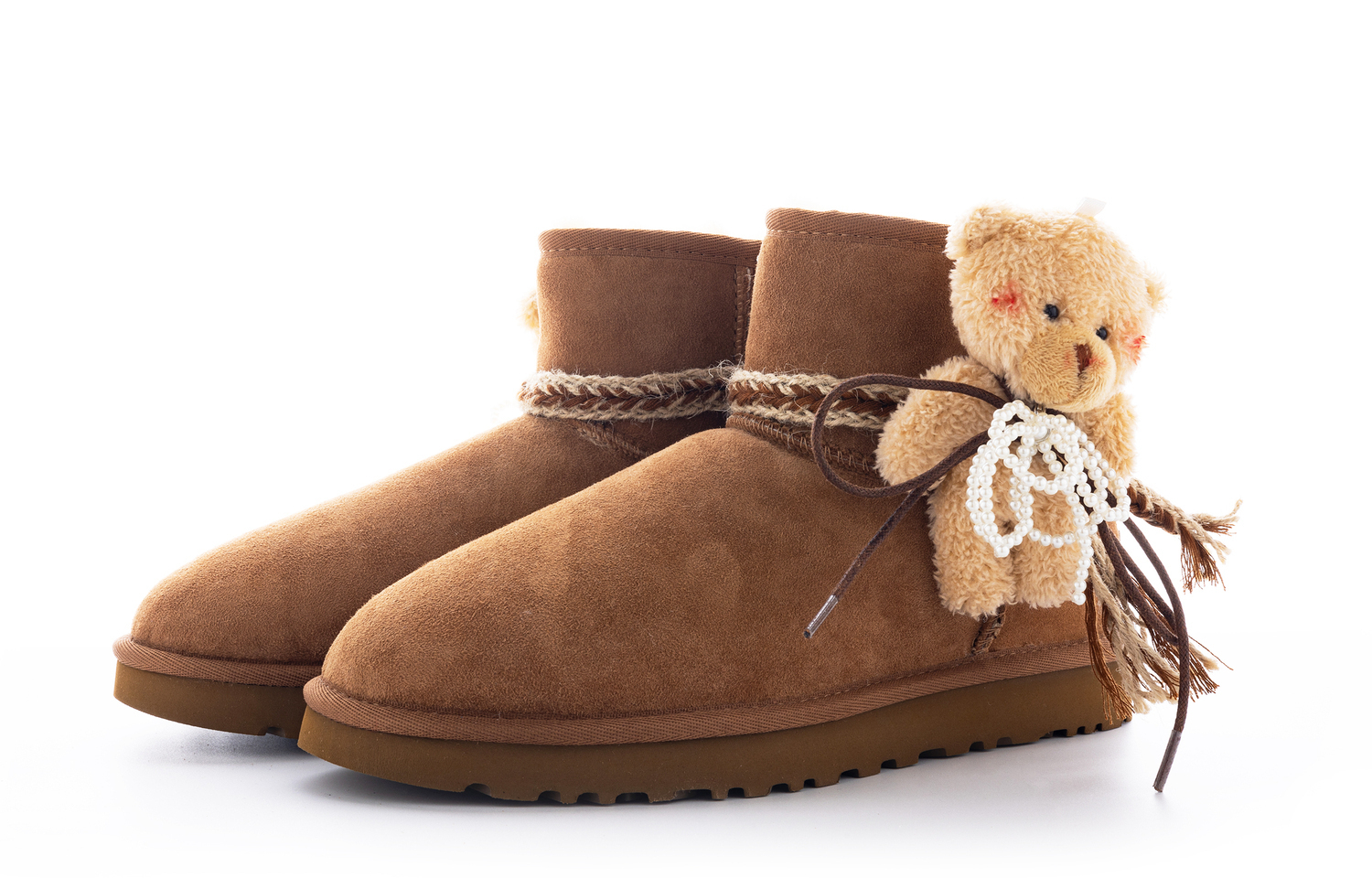 UGG Классические мини-сапожки с блестками "Милый мишка" для женщин, теплые, короткие, каштановые, цвет Chestnut — фото 4