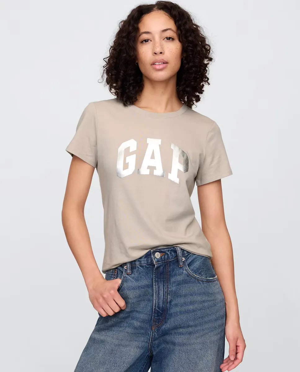

Женская футболка с контрастным логотипом Gap, бежевый