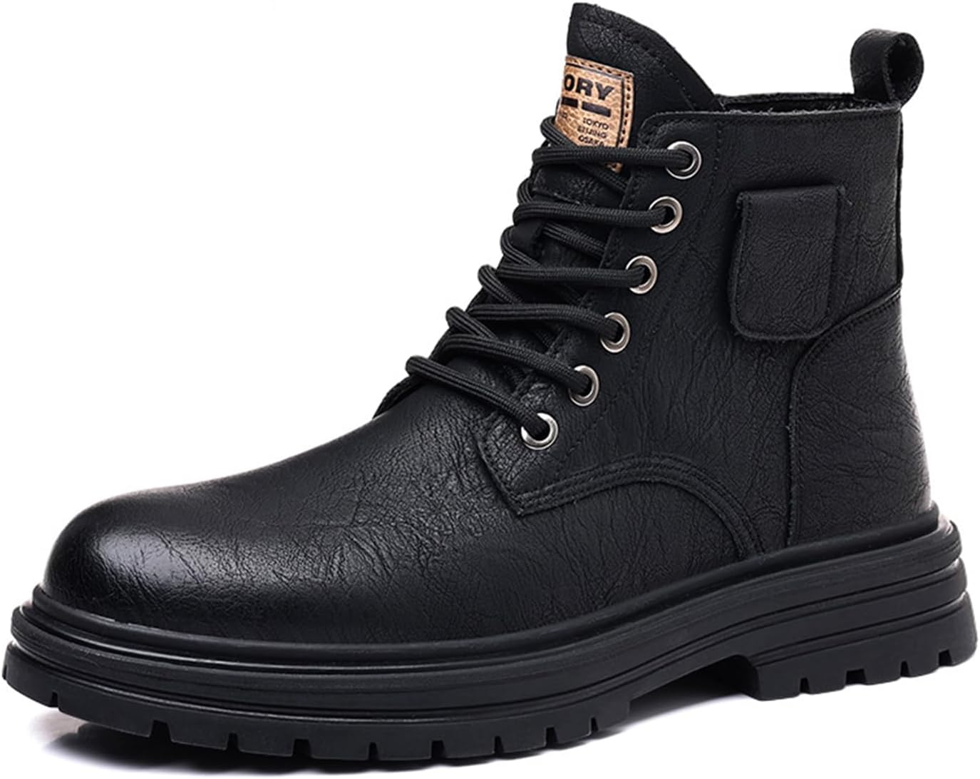 

Мужские кожаные высокие мотоциклетные боевые ботинки, модные повседневные зимние с флисовой подкладкой, для активного отдыха и походов, кроссовки на шнуровке с боковой молнией, ретро, удобные чукка-бутсы с круглым носком Zeberfi, черный