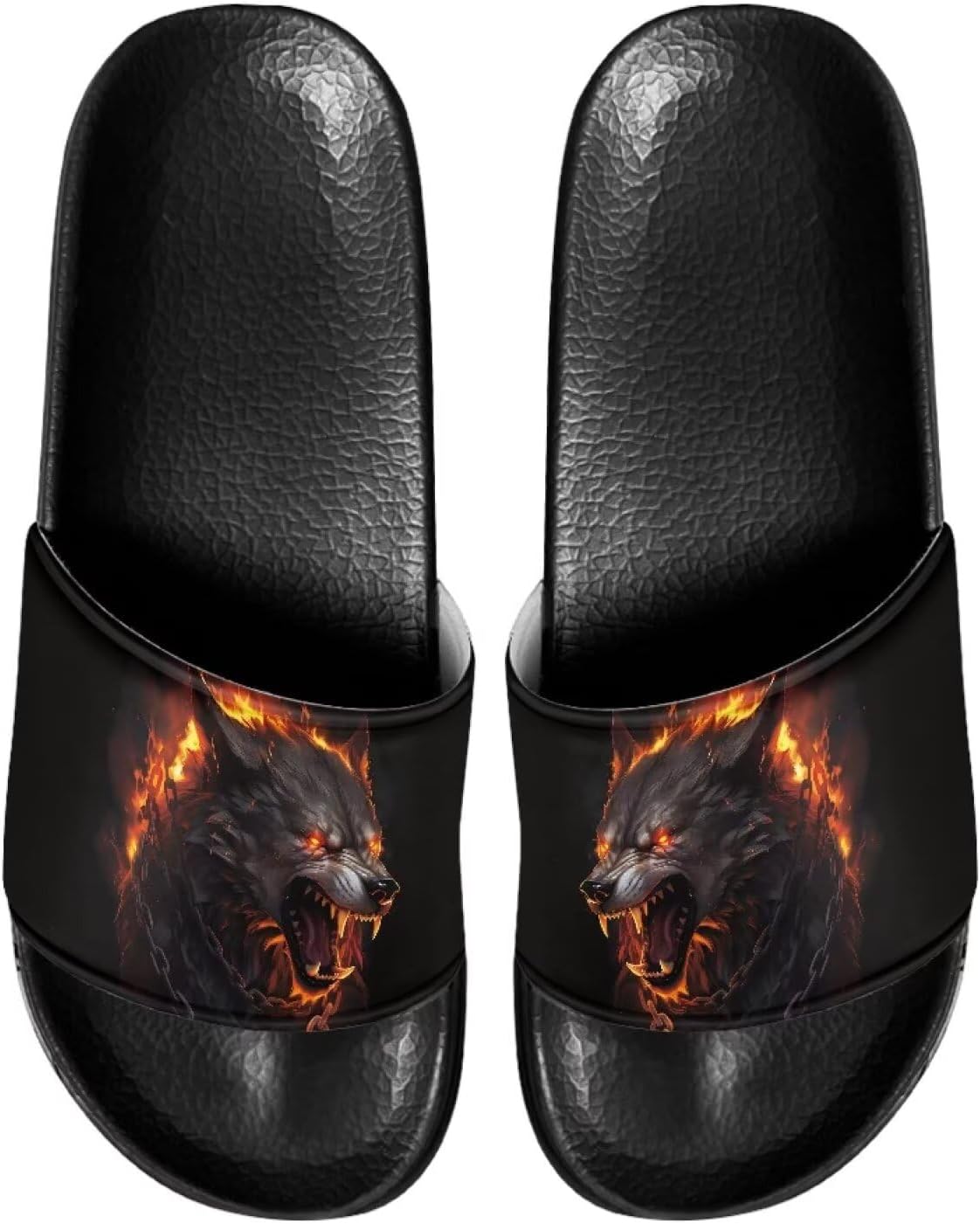 

Сланцы для мужчин с нескользящей подошвой, открытый носок, легкие в уходе, комфортная посадка, для пляжа и повседневной ходьбы Ocwfudsx, Wolf Flame