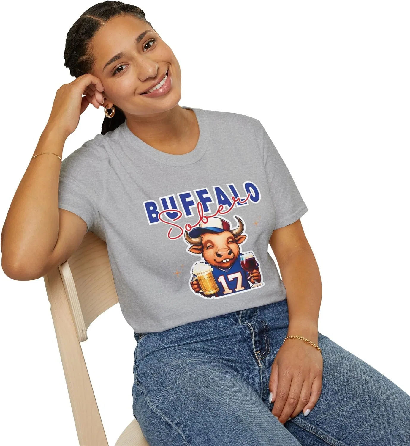 Футболка Buffalo Sober Tee – забавная футбольная футболка с надписью, отражающая спортивный дух Нью-Йорка, стильная одежда для болельщиков — фото 4