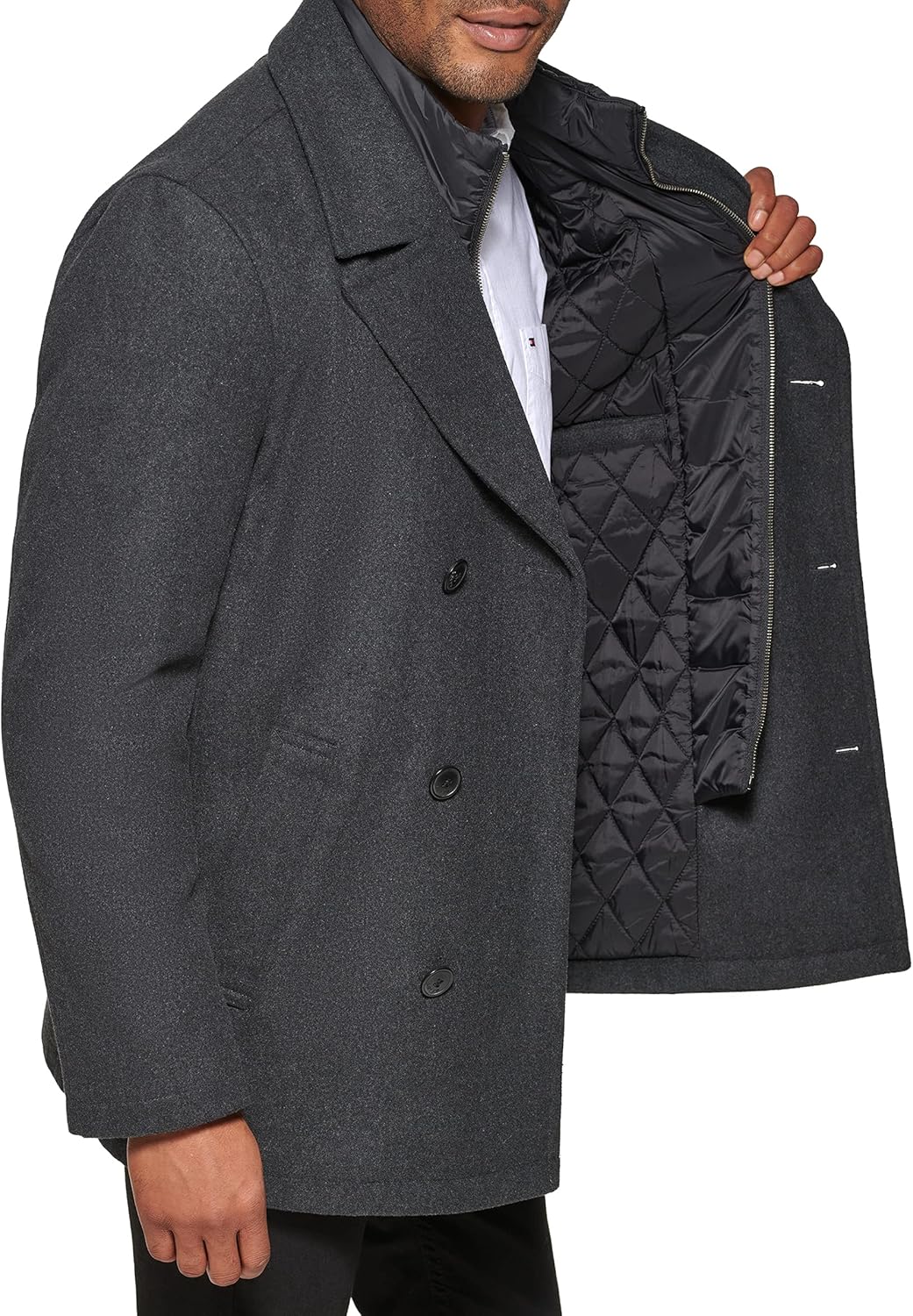 Мужская шерстяная классическая двубортная куртка-бушлат Levi's, Charcoal/Puffer Bib — фото 2