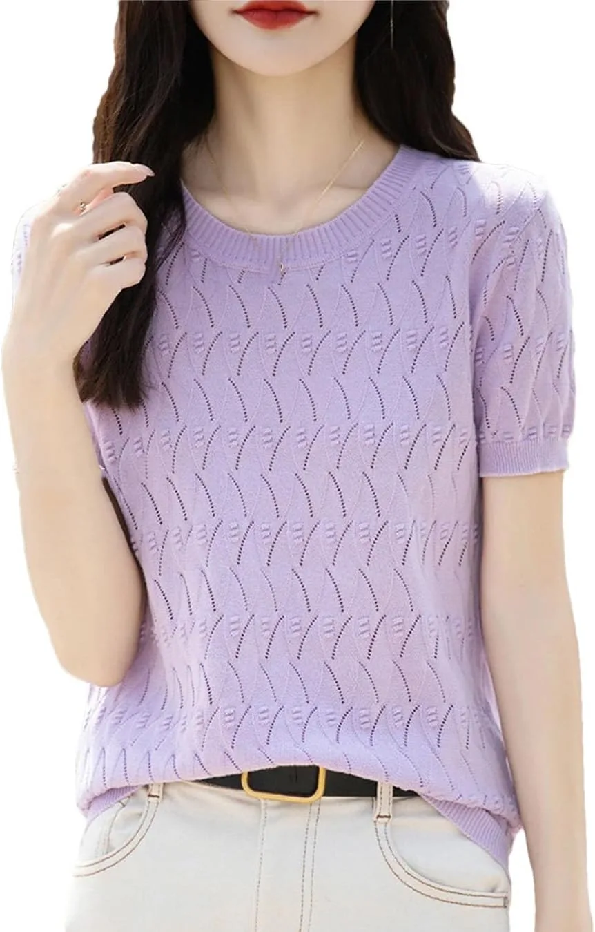 

Женский летний свитер из 100% хлопка с коротким рукавом и круглым вырезом