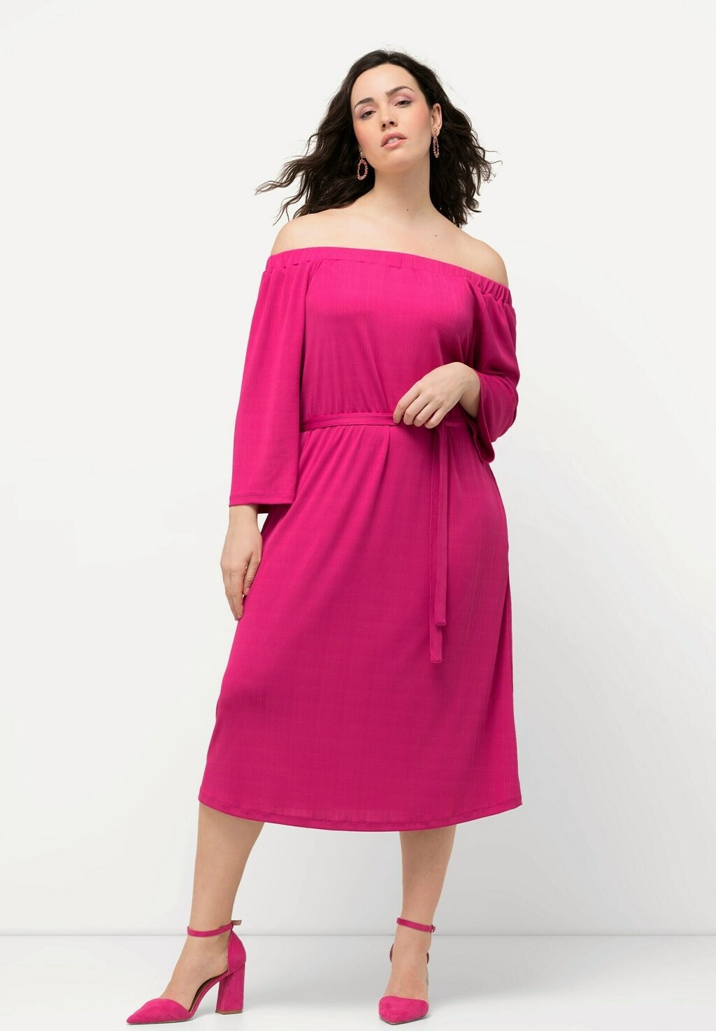

Платье из джерси TEXTURED CARMEN NECKLINE 3/4 SLEEVE Ulla Popken, розовый