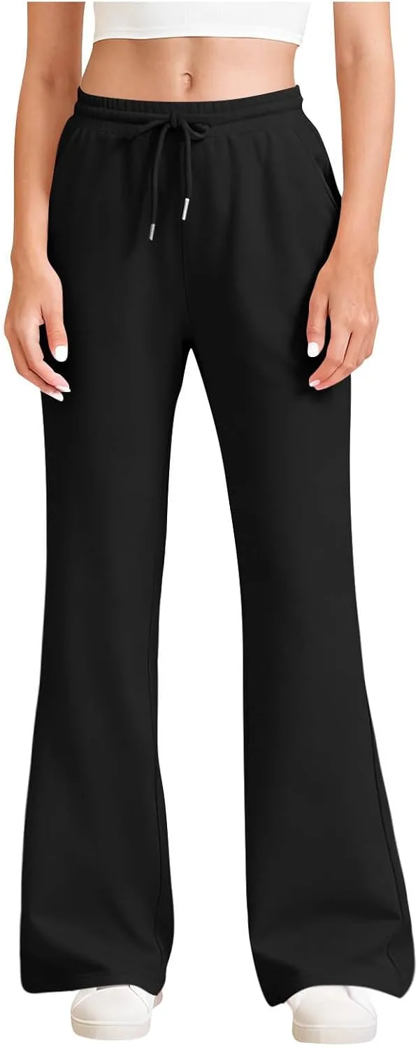 Женские спортивные штаны Trendy Comfy с расклешенным низом, повседневные брюки сплошного цвета в стиле Y2K Streetwear, мягкие препи-штаны Generic, черный — фото 4