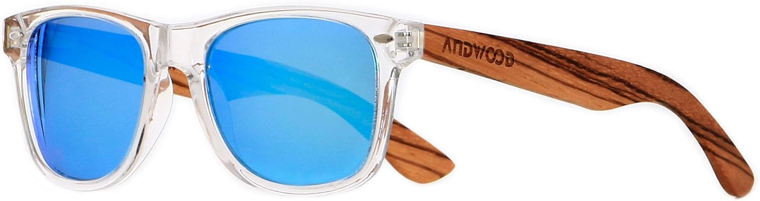 

Солнцезащитные очки ANDWOOD из дерева с поляризацией, для мужчин и женщин, с защитой от УФ-излучения, в оправе из бамбука, зеркальные, Clear & Zebra Wood | Polarized Mirrored Ice Blue