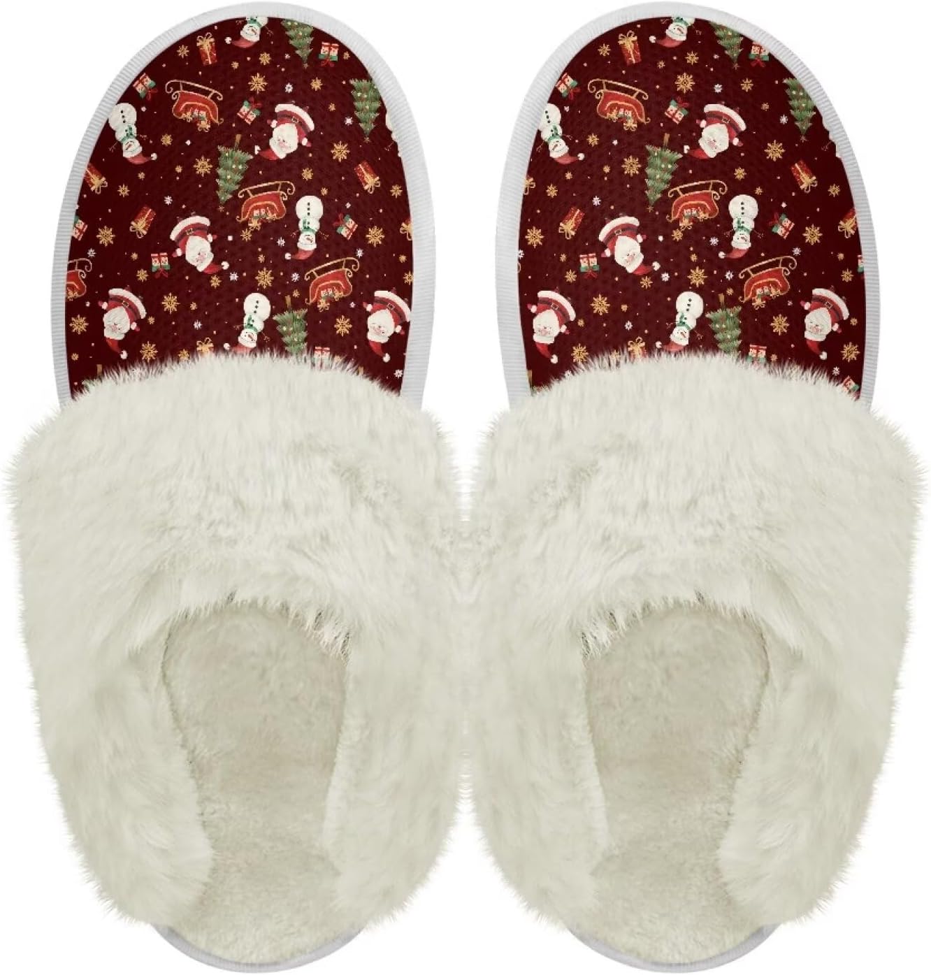 

Хлопковые тапочки PJHEQOXE с пушистыми краями, домашние тапочки для дома и улицы, хлопковые тапочки унисекс, Santa Claus Sleigh