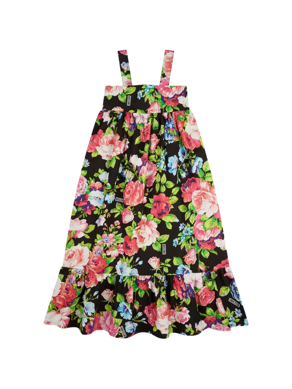Платье с цветочным принтом на бретелях Moschino Kids, черный