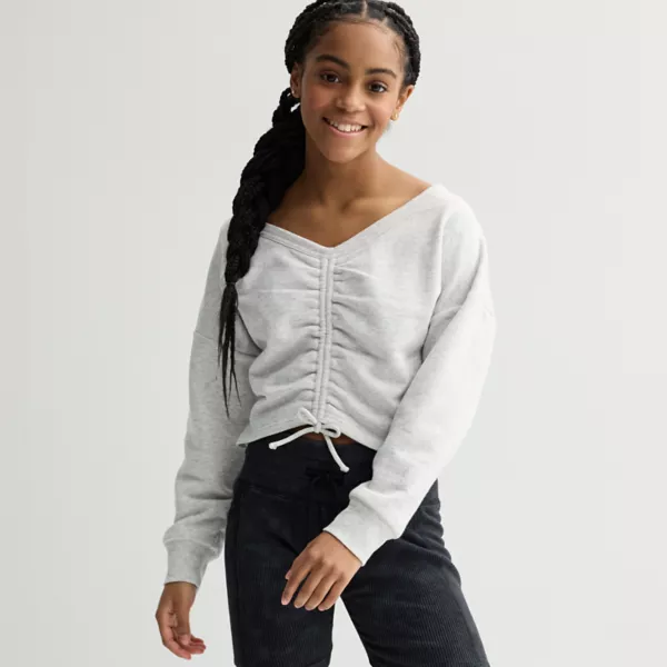 

Топ из флиса с широким V-образным вырезом и защипом спереди для девочек 7-16 лет Limited Too, серый