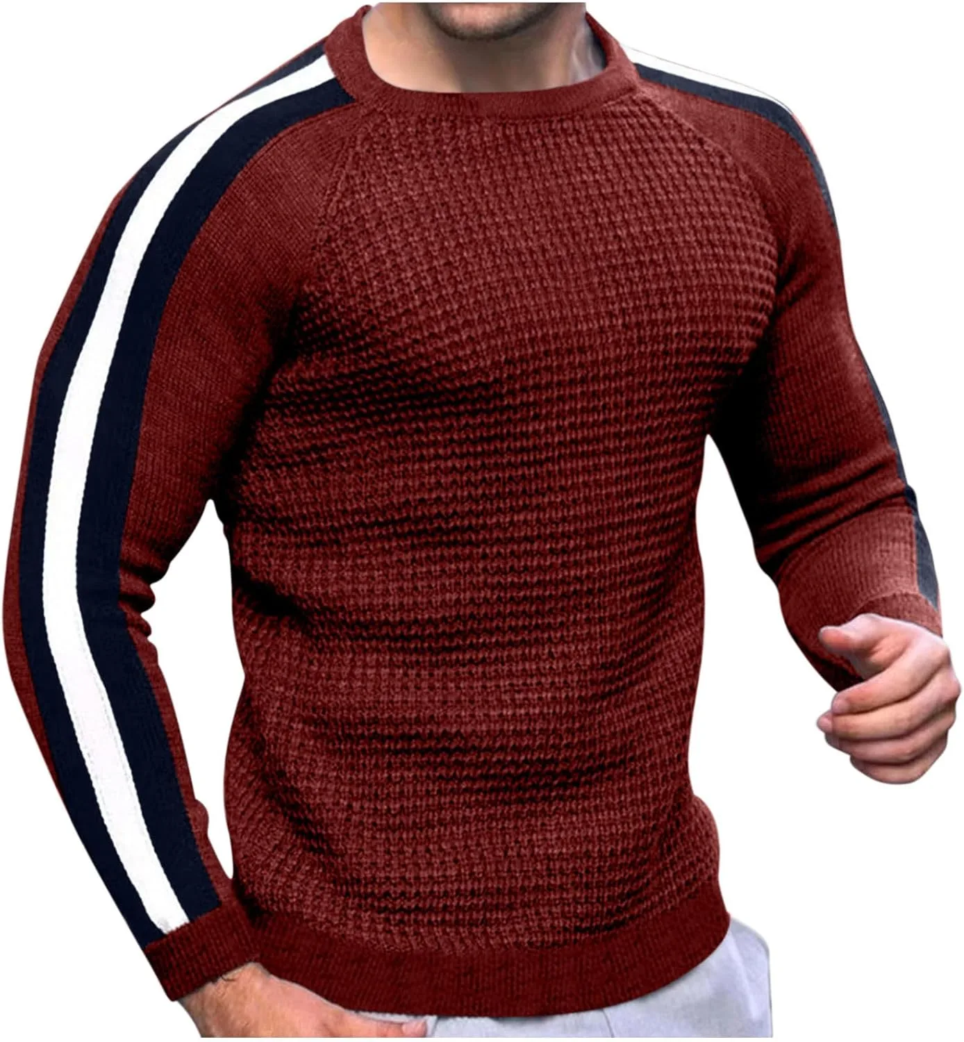 

Свитер с круглым вырезом для мужчин, длинный рукав, полосатый