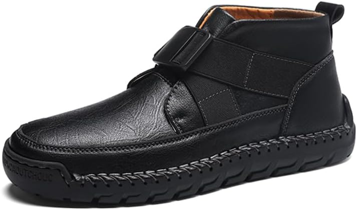 

Мужские повседневные кожаные ботинки с регулируемым ремешком и пряжкой, высокие кроссовки без шнуровки, модные, ручной работы, легкие и удобные Asifn, черный