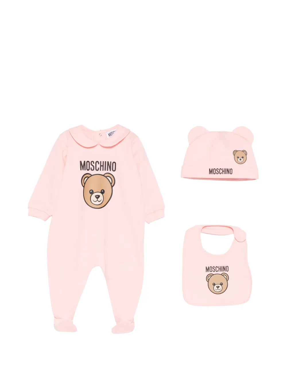 

Комплект боди с воротником и принтом медведя (набор из трех) Moschino Kids, розовый