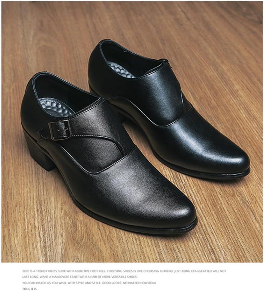 Мужские туфли Monk Strap Классические Ретро Формальные Деловые Лоферы Легкие Кожаные Слипоны Комфортные С Высоким Каблуком Однотонные Заостренные Носки С Пряжкой Для Офиса Оксфорды Повседневные Элегантные Свадебные Обувь Geerta, черный — фото 2