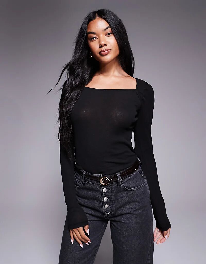 

Прозрачный топ с широким вырезом и круглым вырезом ASOS DESIGN черного цвета