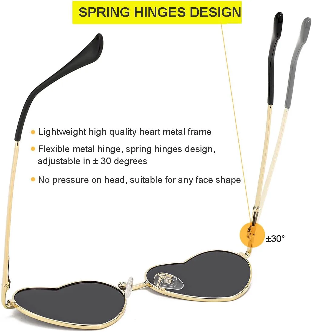 

Женские поляризованные солнцезащитные очки JOVAKIT в форме сердца, модный стиль, металлическая оправа, линзы с защитой от УФ-излучения UV400, A14 Gold/Purple Mirror