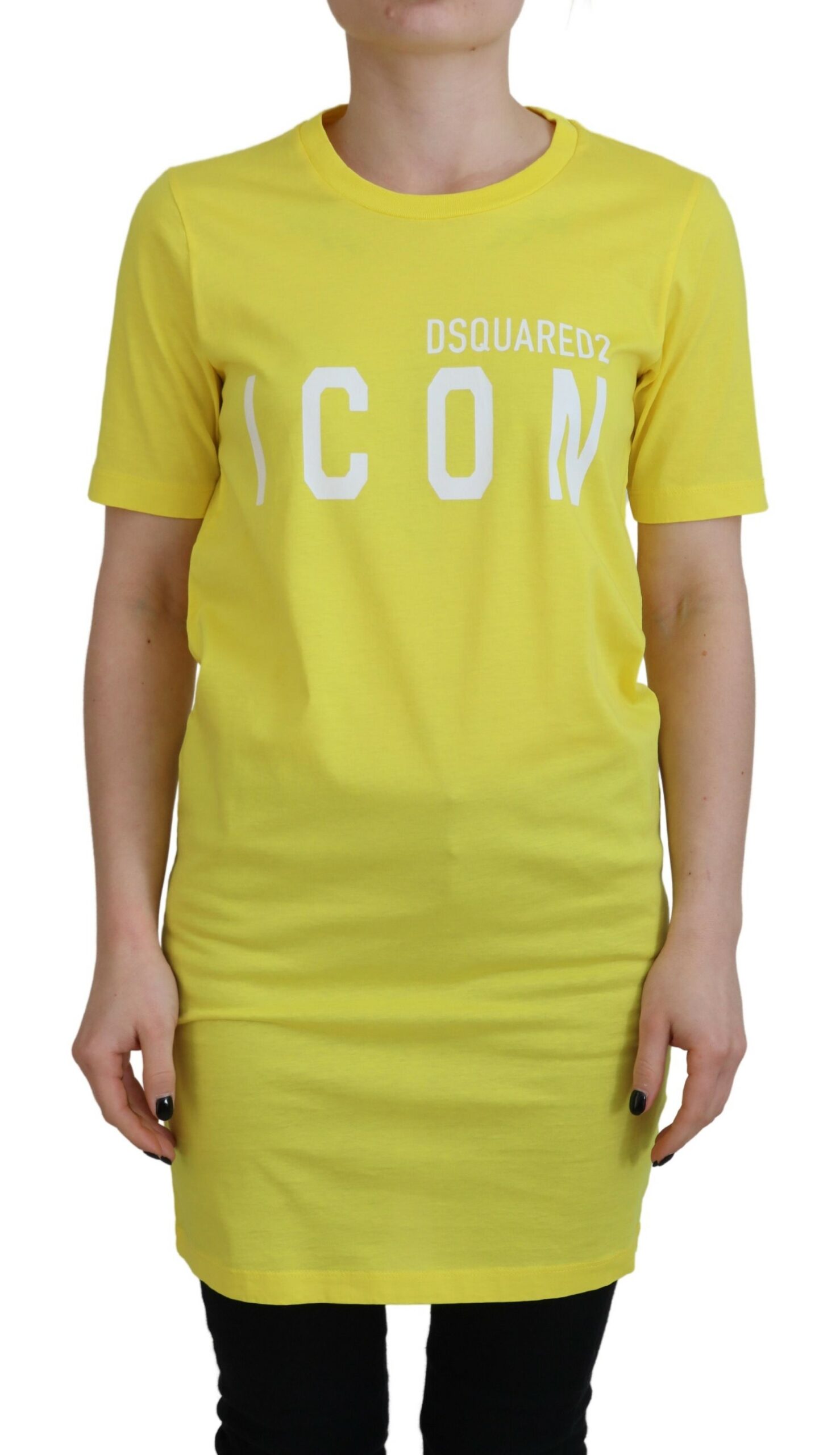 Футболка с круглым вырезом из желтого хлопка и блестящей иконкой Renny Dsquared2