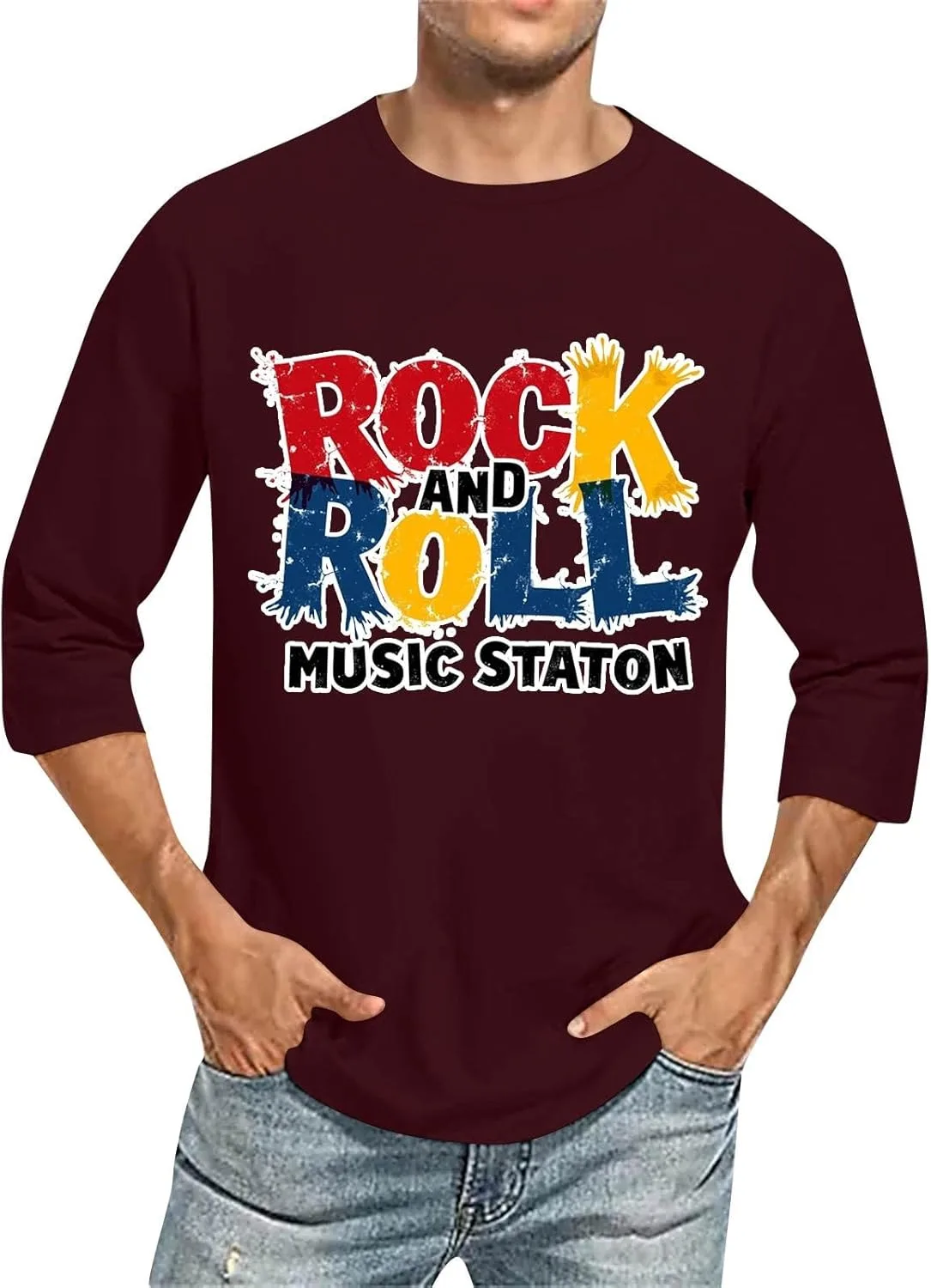 

Футболка FQZWONG с принтом 2D, свободный крой и рукав 3/4