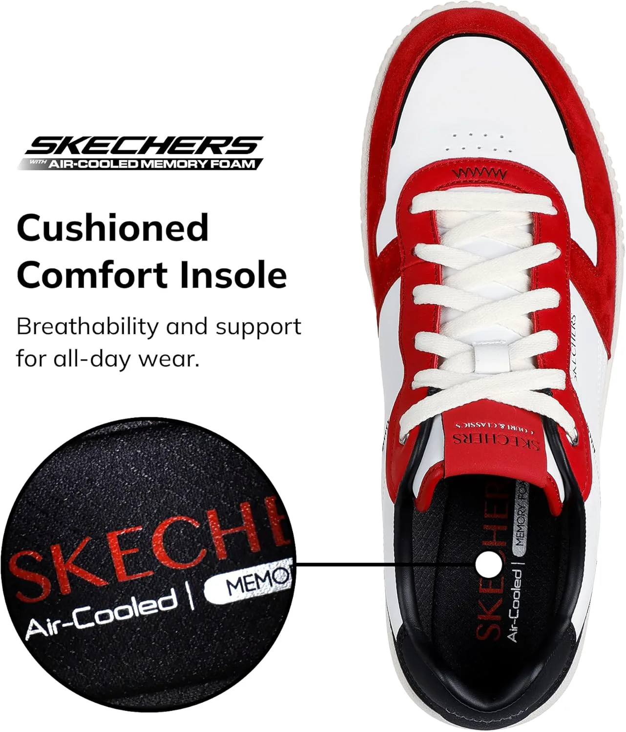 Мужские кроссовки Skechers Jade Kovos из кожи и замши на шнуровке, белый/красный/черный — фото 3