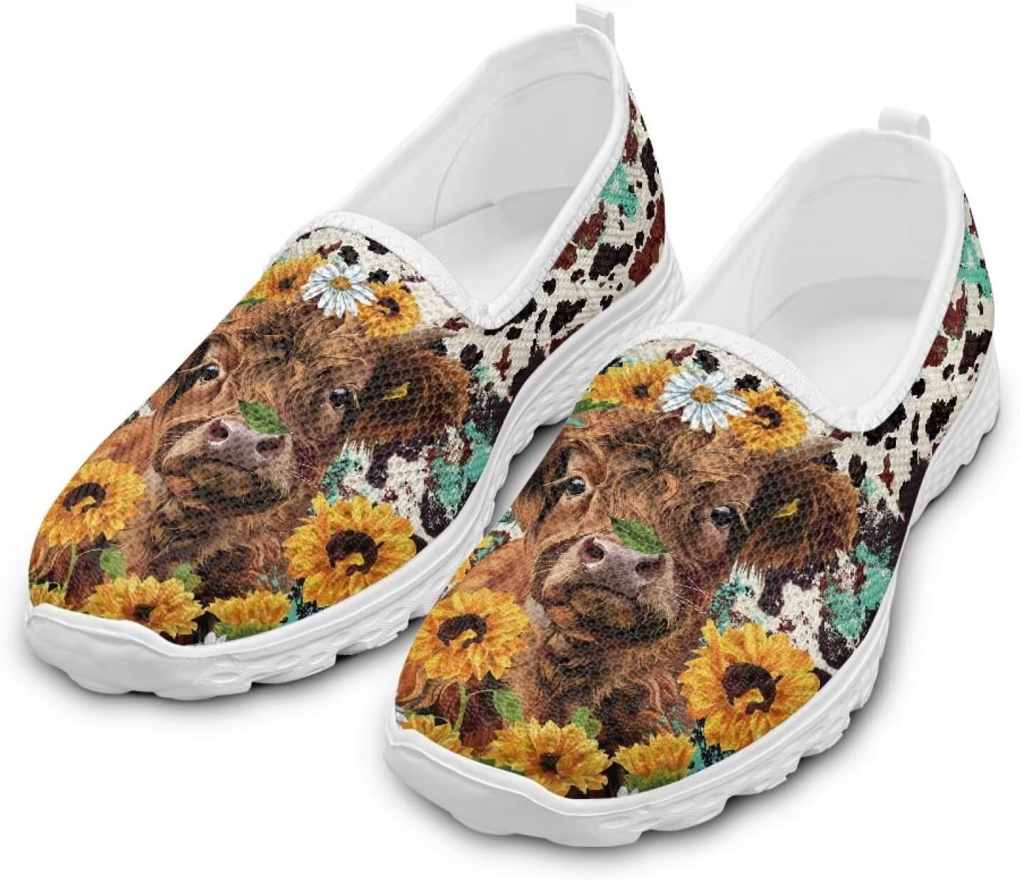 

Женские слипоны Howilath, удобные повседневные антискользящие спортивные туфли, модные лоферы без шнурков с подошвой из ЭВА, размеры 5.5-10.5, Sunflower Highland Cow