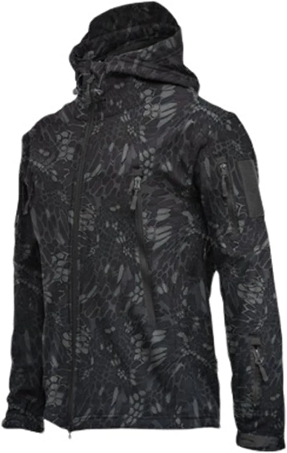 Мужская камуфляжная дождевая куртка Outdoor Softshell с подкладкой из флиса для охоты, походов и рыбалки, водонепроницаемая ветровка с капюшоном Generic, черный