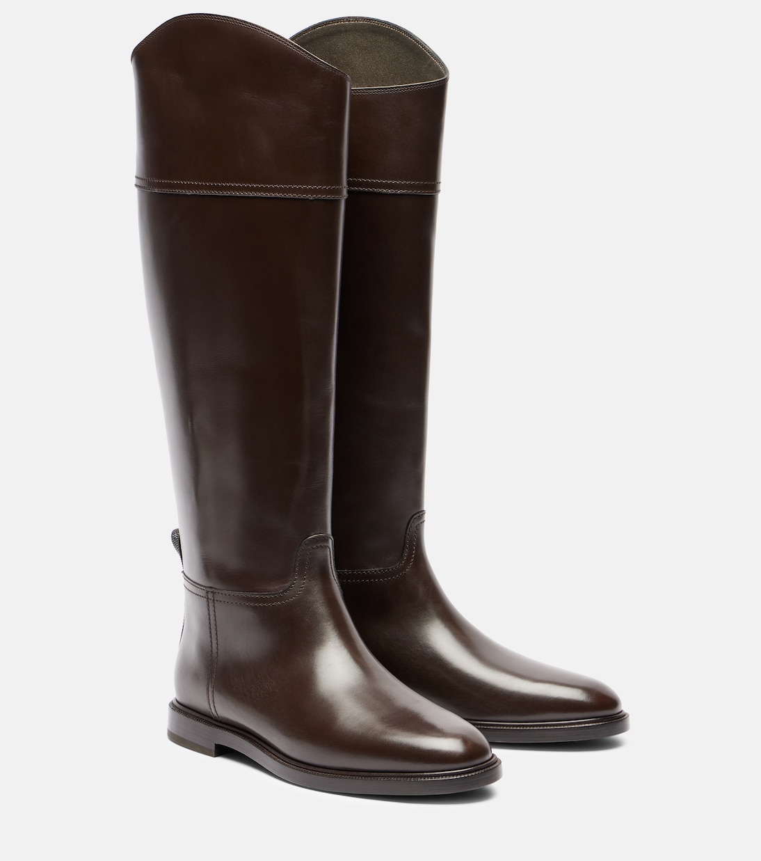 Сапоги Monili из кожи до колена Brunello Cucinelli, Testa Moro