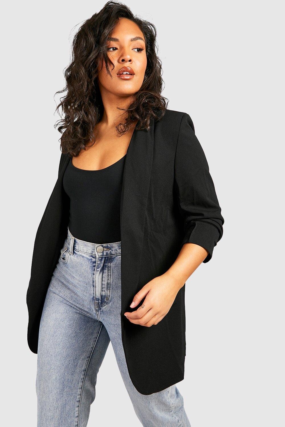 

Блейзер плюс со складками на рукавах boohoo, черный