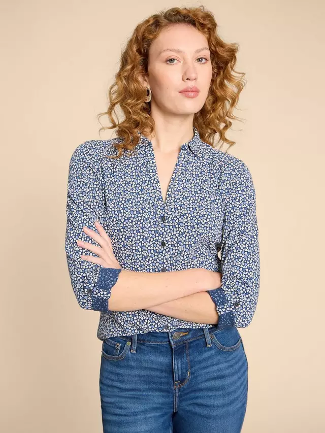 

Рубашка White Stuff Annie Heart Print Jersey Cotton, синий