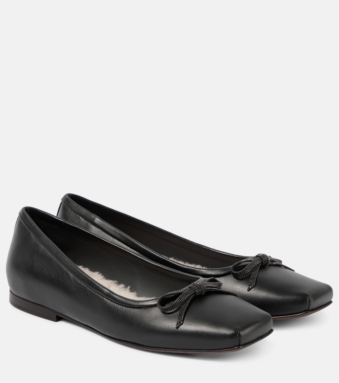 Кожаные балетки Monili с бантом Brunello Cucinelli, черный