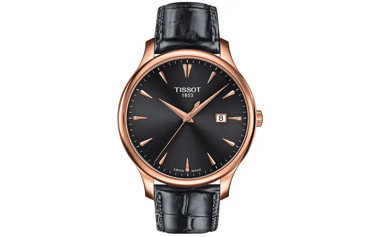 

TISSOT Часы Junya Collection Quartz Movement Men's Watch 42mm Black Dial Gold Plated Watch Case Leather Strap, Black Dial