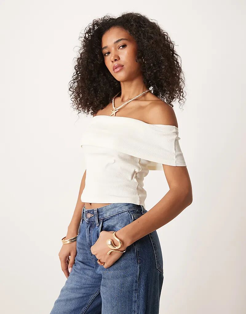 

Топ с отворотом и лифом Bardot ASOS DESIGN цвета слоновой кости