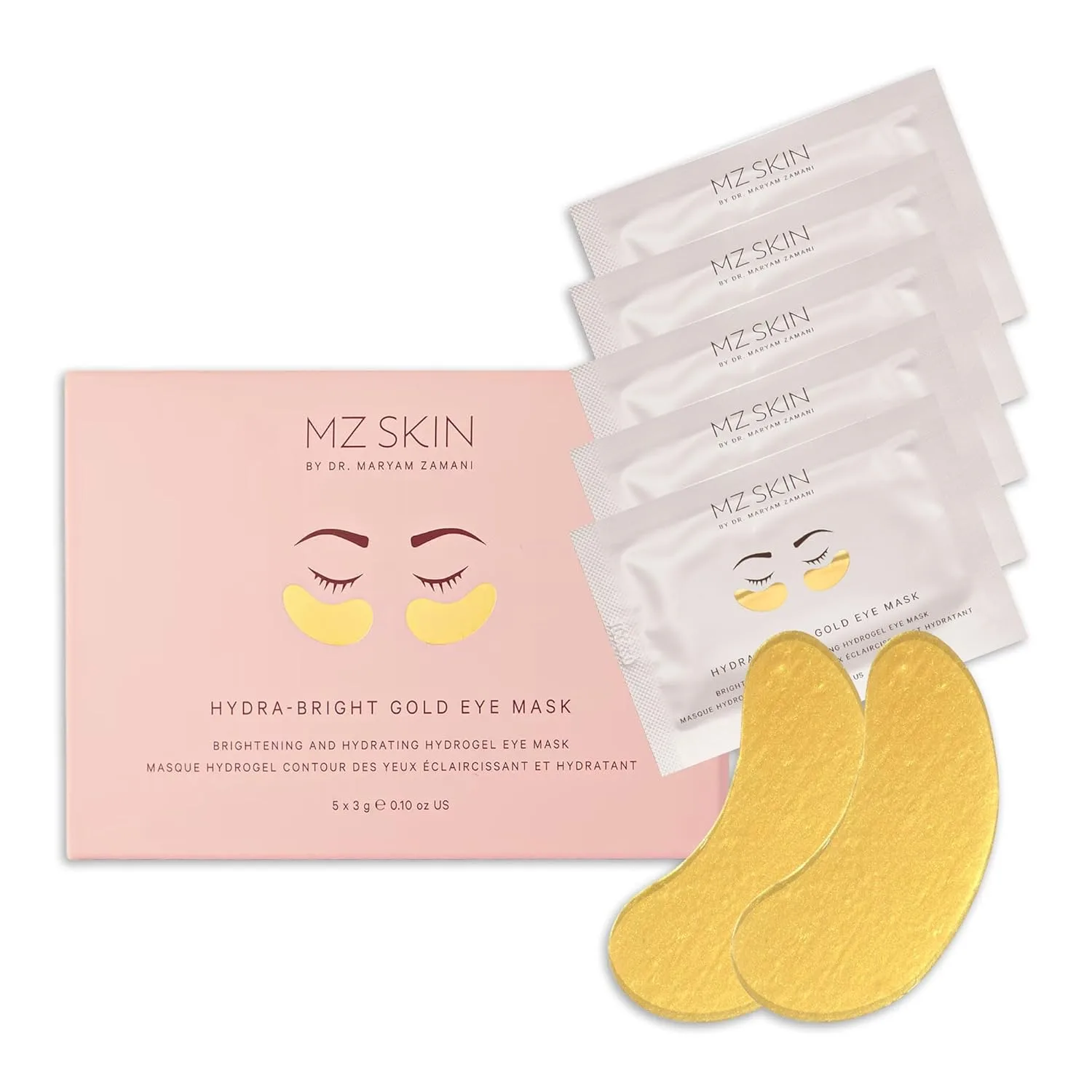 MZ SKIN Hydra-Bright Gold Eye Mask - гидрогелевая маска с коллагеном против отеков, темных кругов и морщин, с ниацинамидом, гиалуроновой кислотой и наночастицами золота, без отдушки 1 шт. (5 шт.) Mz Skin By Maryam Zamani Md, Gold