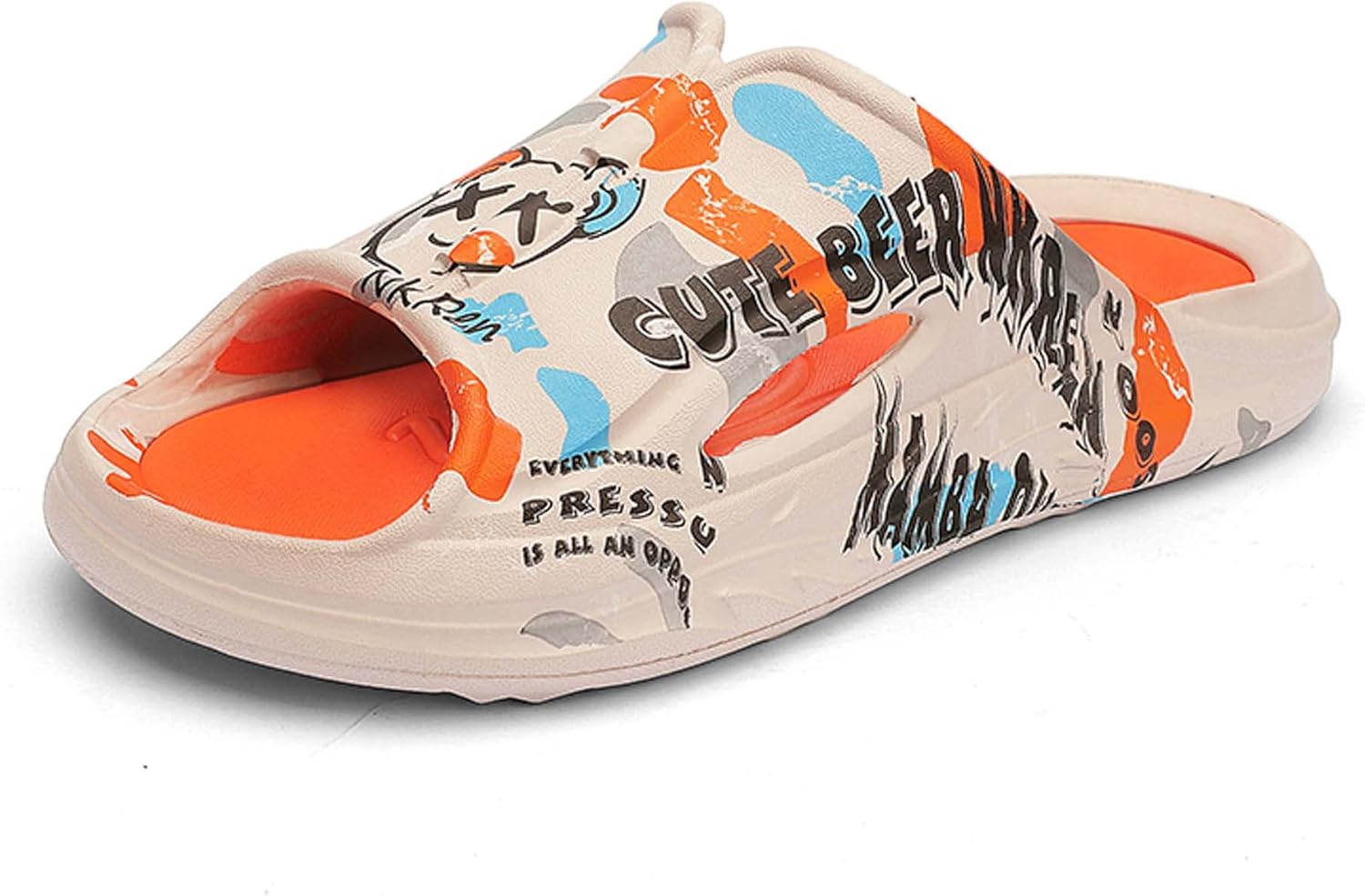 

Мужские летние тапочки-сандалии с мультяшным камуфляжем, с одной полоской, на толстой подошве, удобные, повседневные, из ЭВА, модные, противоскользящие Generic, Cream