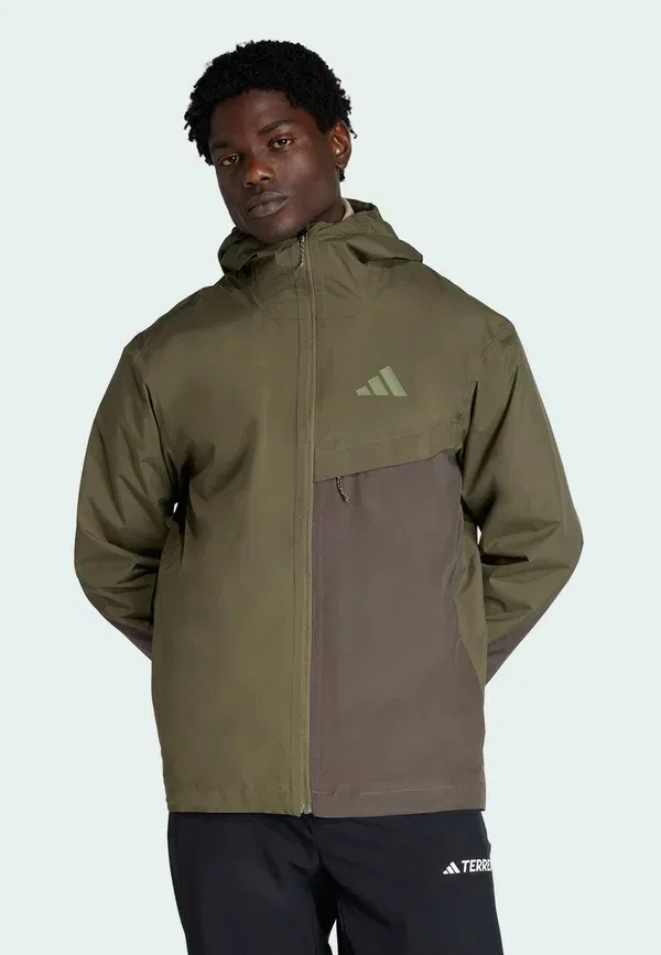 Куртка дождевая водонепроницаемая Adidas Terrex, оливковый страта, теневой оливковый, палаточно-зеленый