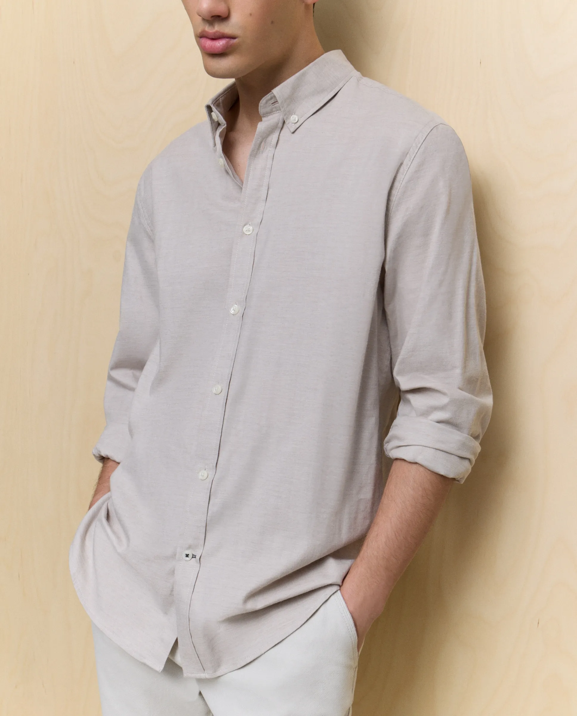 

Мужская однотонная рубашка с длинным рукавом Easy Wear, бежевый