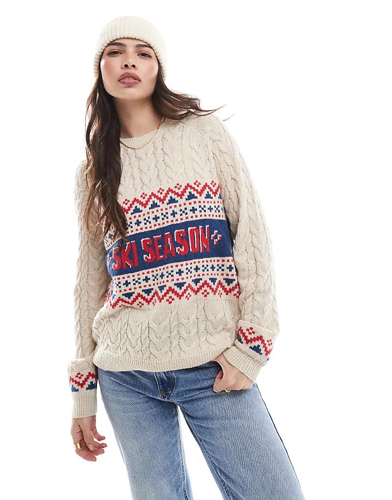 

Джемпер с косами в дизайне Ski в цвете экрю Threadbare