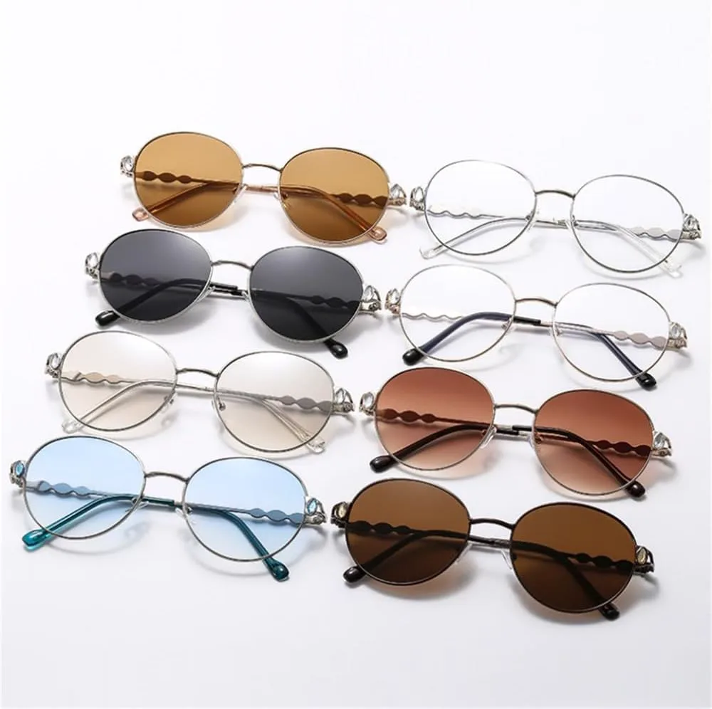 

Солнцезащитные очки с круглыми бриллиантами для женщин и мужчин в металлической оправе, солнцезащитные очки с защитой от УФ-излучения UV400 LANGSER, Coffee Tea